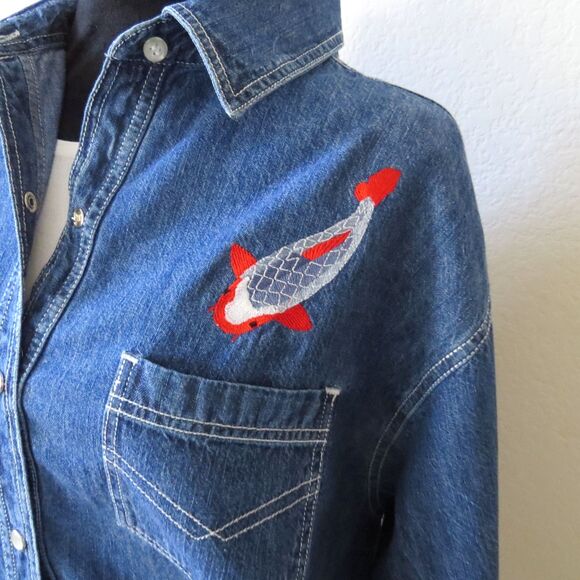 High Sierra Tops - High Sierra Vintage 90's Women's Denim Shirt with Embroidered Koi Fish XL EUC